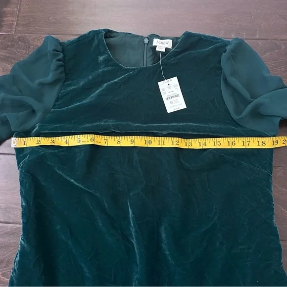 Nwt j crew velvet‎ green sheer sleeves long sleeve dress - Picture 4 of 13